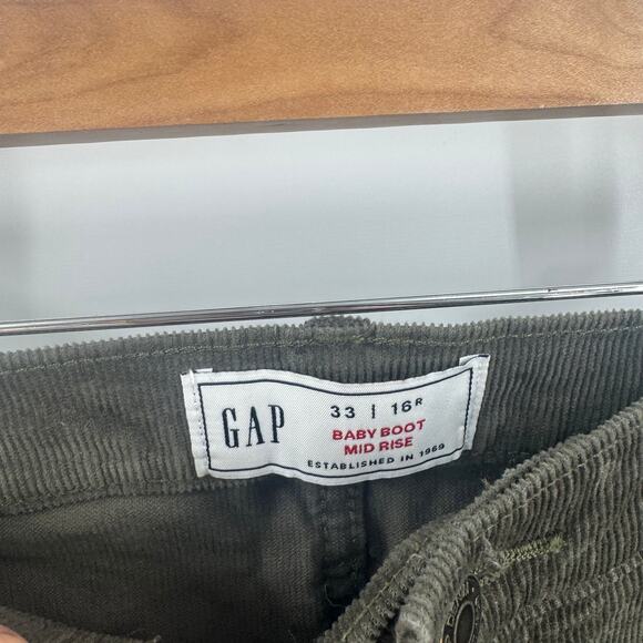 GAP Baby Boot Mid Rise Olive Green Corduroy Pants Women's size 16R - Picture 3 of 8